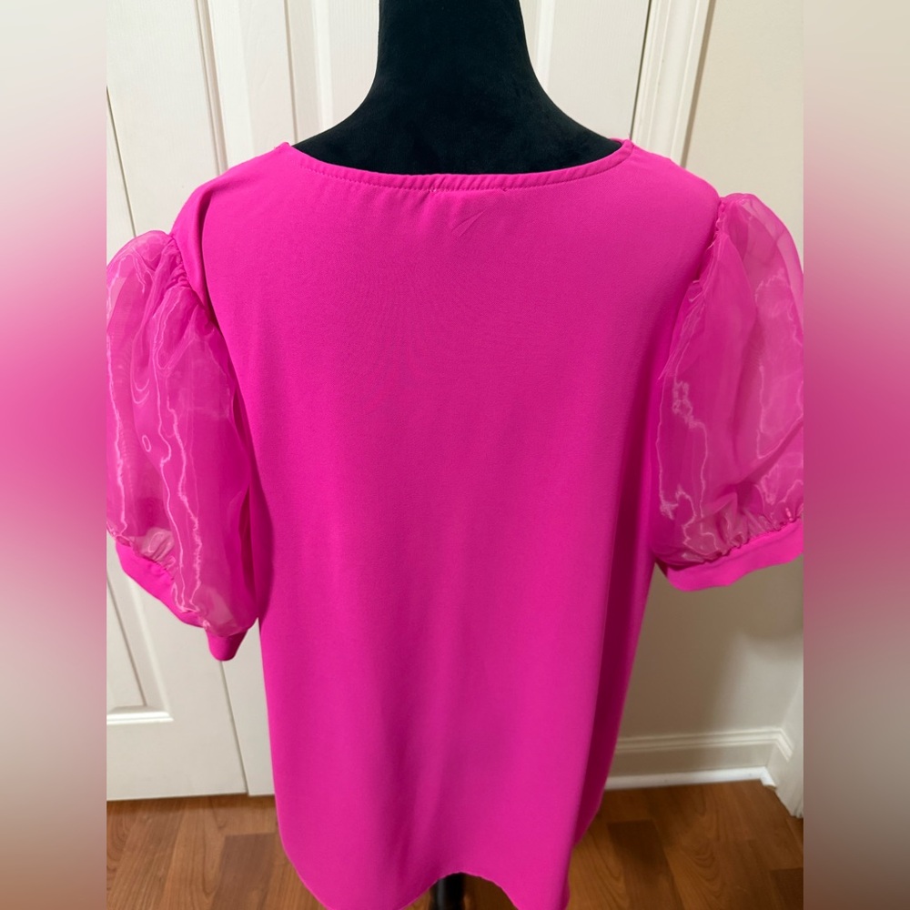 Elegant Pink Puff Sleeve Women's Top Size 2X - Picture 2 of 2